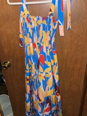 Blue Floral Tie-Shoulder Maxi Dress